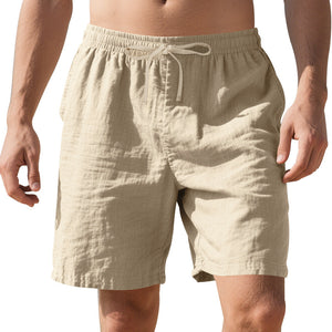 Pantalones cortos casuales de verano de lino fino para playa para hombre