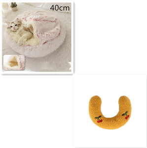 Cama 2 en 1 para perros y gatos, cálida y redonda de felpa, para invierno, suave y larga, ideal para mascotas.
