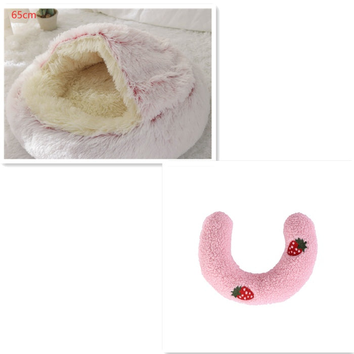 Cama 2 en 1 para perros y gatos, cálida y redonda de felpa, para invierno, suave y larga, ideal para mascotas.