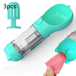 Botella de agua para mascotas, comedero, bolsa de basura, almacenamiento, portátil, para viajes al aire libre, 3 en 1