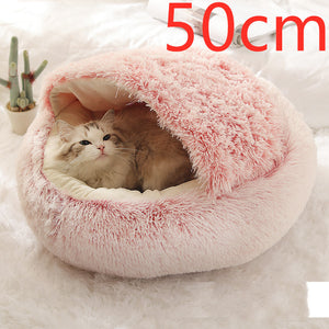 Cama 2 en 1 para perros y gatos, cálida y redonda de felpa, para invierno, suave y larga, ideal para mascotas.