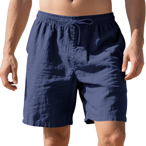 Pantalones cortos casuales de verano de lino fino para playa para hombre