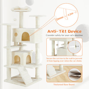 Casa de árbol multifuncional para gatos, estructura de escalada, zona de descanso y recreación, juguete desmontable, 137 cm, azul oscuro
