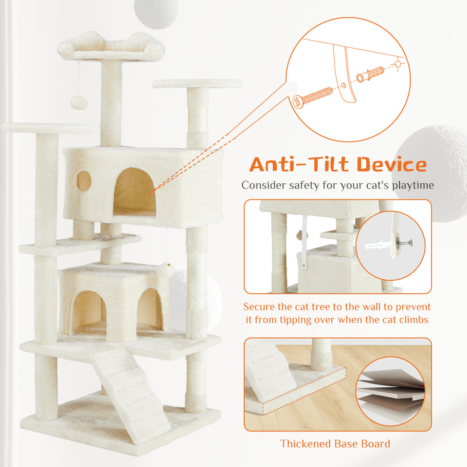 Casa de árbol multifuncional para gatos, estructura de escalada, zona de descanso y recreación, juguete desmontable, 137 cm, azul oscuro