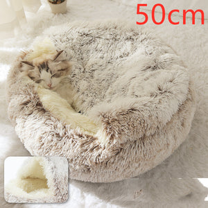 Cama 2 en 1 para perros y gatos, cálida y redonda de felpa, para invierno, suave y larga, ideal para mascotas.