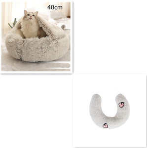 Cama 2 en 1 para perros y gatos, cálida y redonda de felpa, para invierno, suave y larga, ideal para mascotas.