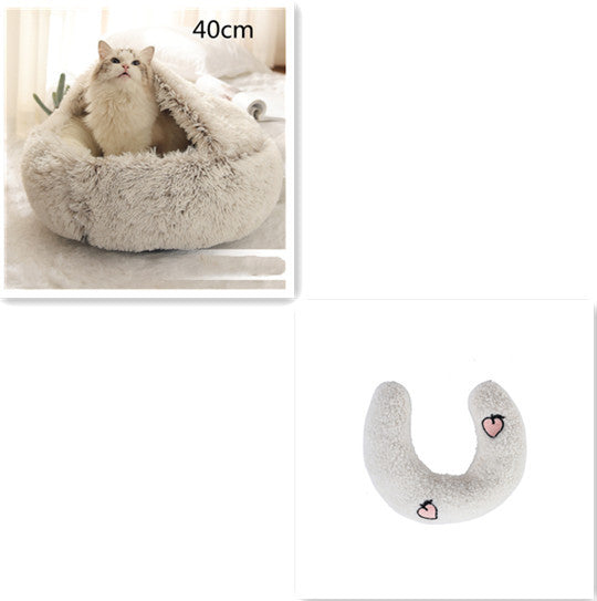 Cama 2 en 1 para perros y gatos, cálida y redonda de felpa, para invierno, suave y larga, ideal para mascotas.