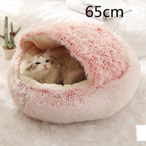 Cama 2 en 1 para perros y gatos, cálida y redonda de felpa, para invierno, suave y larga, ideal para mascotas.