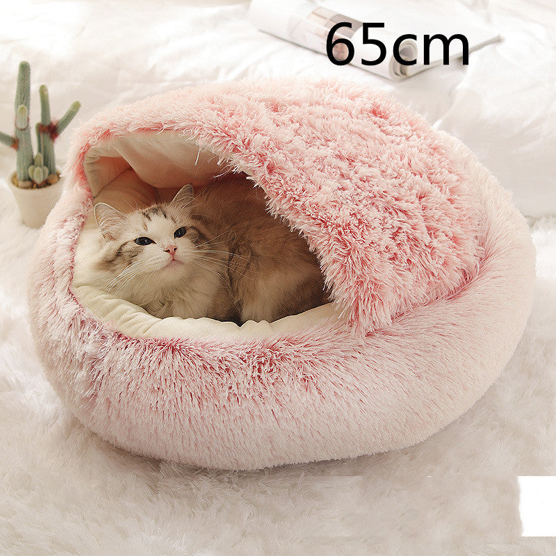 Cama 2 en 1 para perros y gatos, cálida y redonda de felpa, para invierno, suave y larga, ideal para mascotas.