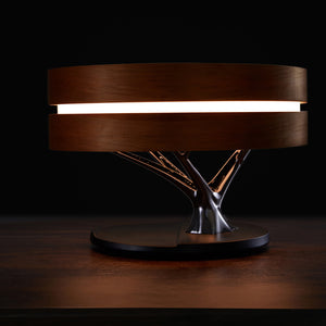 Lámpara de cama con altavoz Bluetooth, música inteligente, redonda, WiFi, árbol de luz LED circular, carga inalámbrica para sala de estar