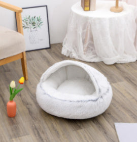 Cama 2 en 1 para perros y gatos, cálida y redonda de felpa, para invierno, suave y larga, ideal para mascotas.