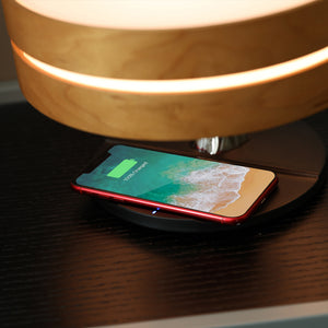 Lámpara de cama con altavoz Bluetooth, música inteligente, redonda, WiFi, árbol de luz LED circular, carga inalámbrica para sala de estar