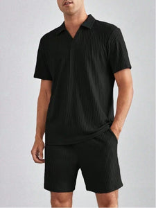 Conjunto de dos piezas de camisa polo de manga corta y pantalones cortos para hombre