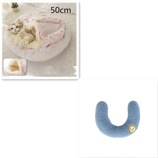 Cama 2 en 1 para perros y gatos, cálida y redonda de felpa, para invierno, suave y larga, ideal para mascotas.