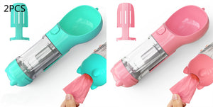 Botella de agua para mascotas, comedero, bolsa de basura, almacenamiento, portátil, para viajes al aire libre, 3 en 1