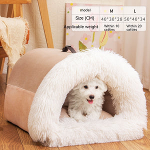 Nuevo nido portátil para mascotas, cálido y resistente a la humedad, para otoño e invierno, para gatos de pelo largo, con borde cruzado.