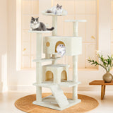 Casa de árbol multifuncional para gatos, estructura de escalada, zona de descanso y recreación, juguete desmontable, 137 cm, azul oscuro
