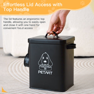 Contenedor de comida para perros con pelota de juguete, recipientes metálicos para comida de mascotas, contenedor de comida para gatos con cuchara y desecante.
