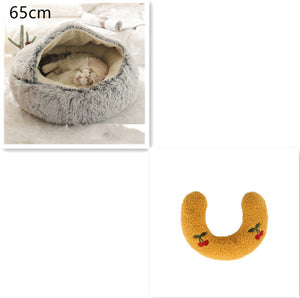 Cama 2 en 1 para perros y gatos, cálida y redonda de felpa, para invierno, suave y larga, ideal para mascotas.
