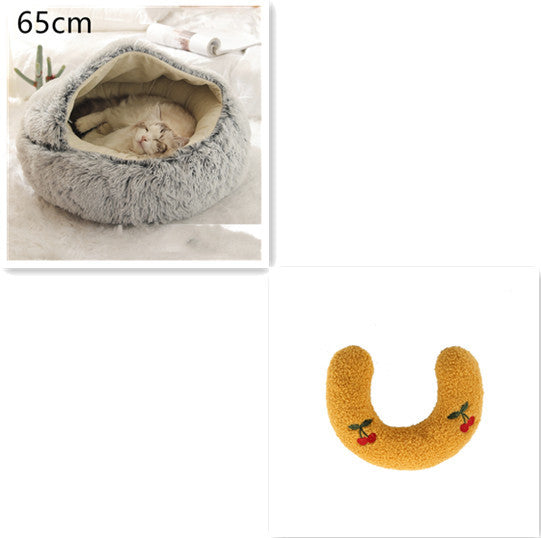 Cama 2 en 1 para perros y gatos, cálida y redonda de felpa, para invierno, suave y larga, ideal para mascotas.