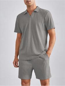 Conjunto de dos piezas de camisa polo de manga corta y pantalones cortos para hombre