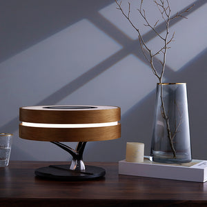 Lámpara de cama con altavoz Bluetooth, música inteligente, redonda, WiFi, árbol de luz LED circular, carga inalámbrica para sala de estar