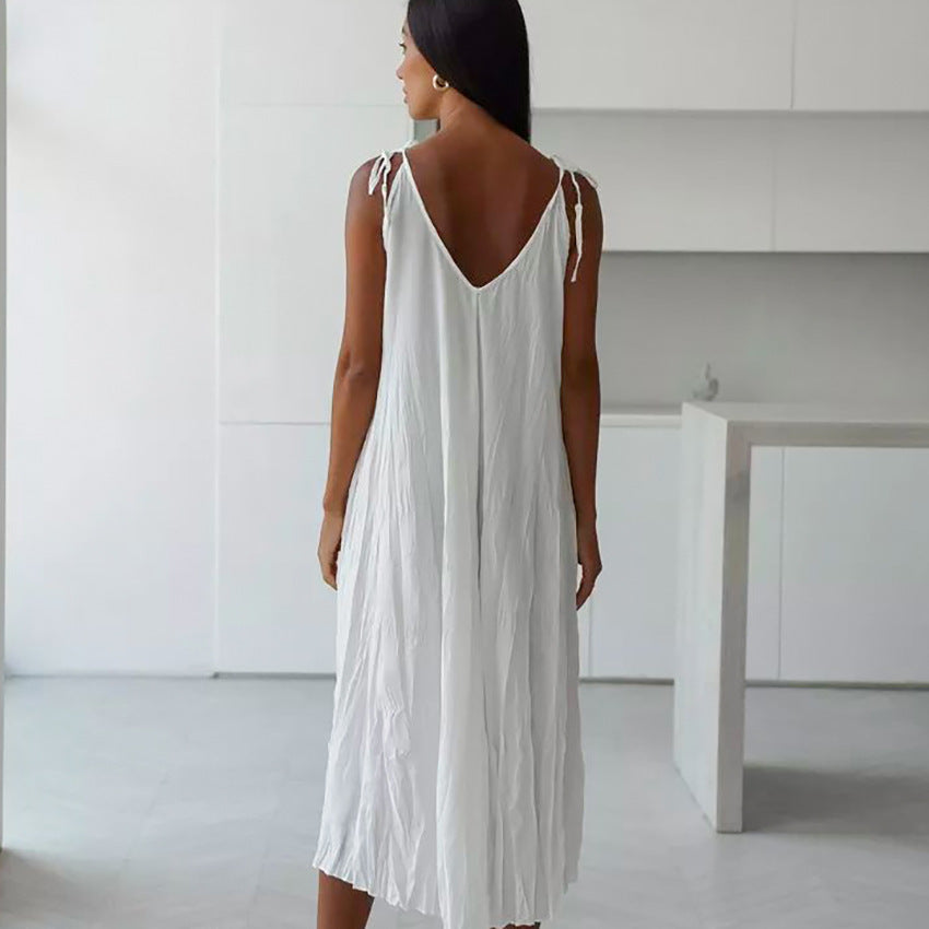 Vestido blanco de otoño con tirantes cómodos