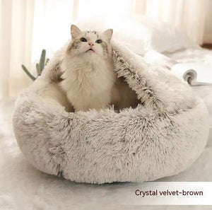 Cama 2 en 1 para perros y gatos, cálida y redonda de felpa, para invierno, suave y larga, ideal para mascotas.