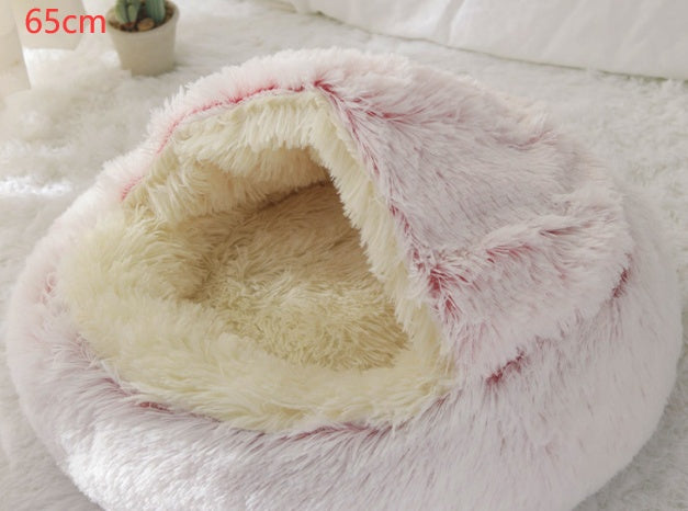 Cama 2 en 1 para perros y gatos, cálida y redonda de felpa, para invierno, suave y larga, ideal para mascotas.