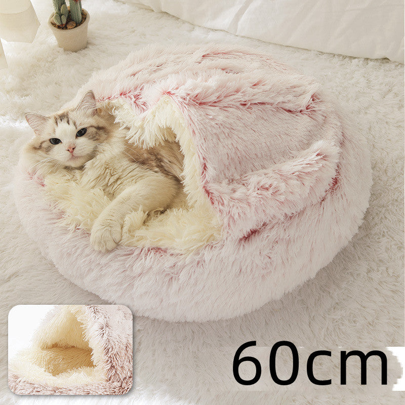 Cama 2 en 1 para perros y gatos, cálida y redonda de felpa, para invierno, suave y larga, ideal para mascotas.