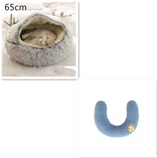 Cama 2 en 1 para perros y gatos, cálida y redonda de felpa, para invierno, suave y larga, ideal para mascotas.