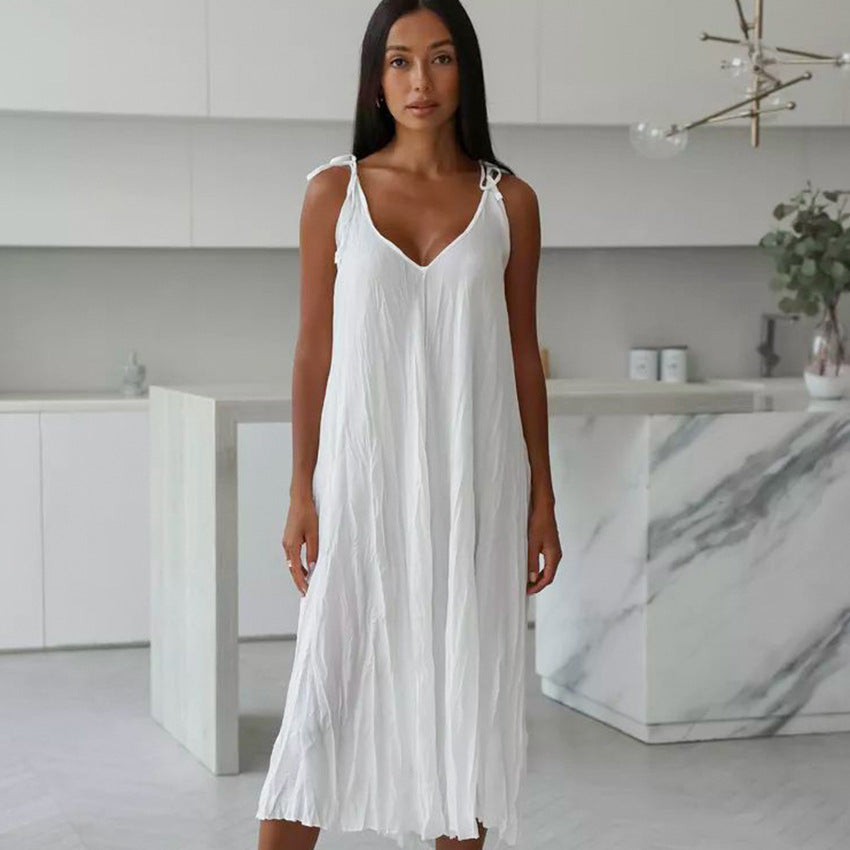 Vestido blanco de otoño con tirantes cómodos