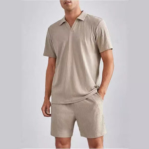 Conjunto de dos piezas de camisa polo de manga corta y pantalones cortos para hombre