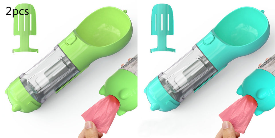 Botella de agua para mascotas, comedero, bolsa de basura, almacenamiento, portátil, para viajes al aire libre, 3 en 1