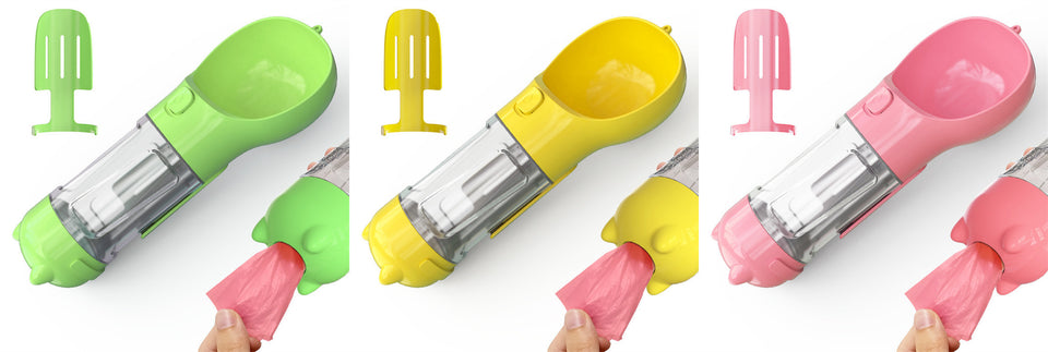 Botella de agua para mascotas, comedero, bolsa de basura, almacenamiento, portátil, para viajes al aire libre, 3 en 1