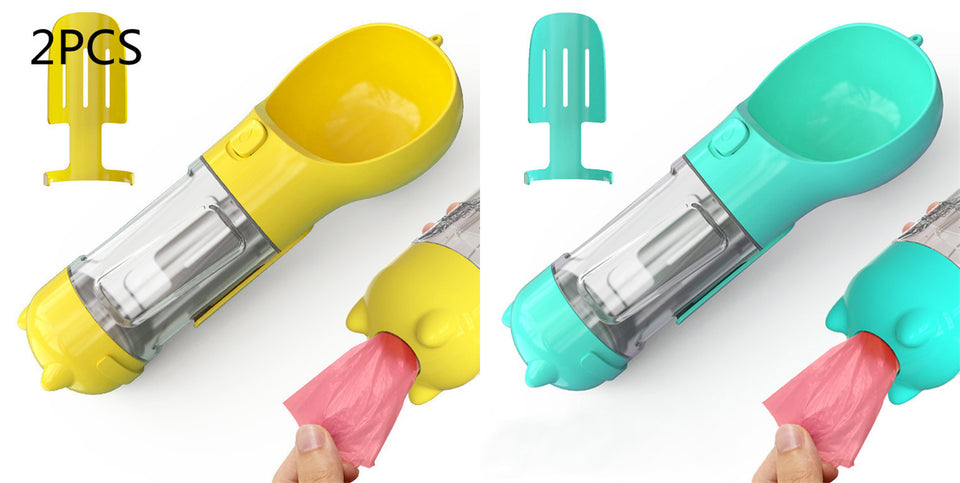 Botella de agua para mascotas, comedero, bolsa de basura, almacenamiento, portátil, para viajes al aire libre, 3 en 1