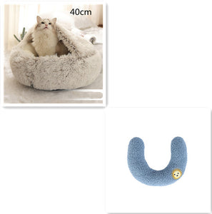 Cama 2 en 1 para perros y gatos, cálida y redonda de felpa, para invierno, suave y larga, ideal para mascotas.