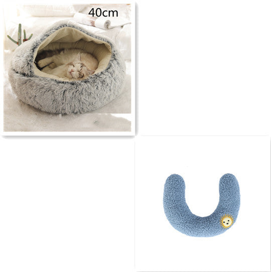 Cama 2 en 1 para perros y gatos, cálida y redonda de felpa, para invierno, suave y larga, ideal para mascotas.