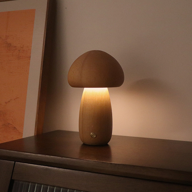 Lámpara de noche LED con forma de hongo de madera con interruptor táctil para mesita de noche, dormitorio infantil, decoración del hogar