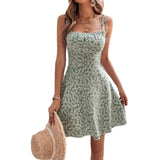 Vestido corto playero de verano con tirantes finos y estampado floral para mujer, vestidos de mujer, ropa de mujer, vestido de verano, novedad en vestidos