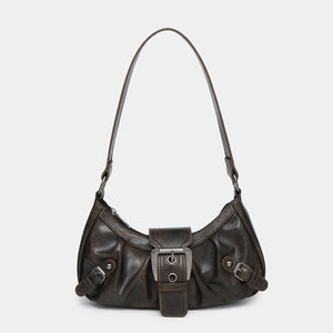 Bolso de hombro vintage de piel bicolor para mujer