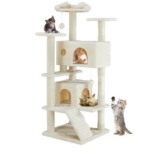 Casa de árbol multifuncional para gatos, estructura de escalada, zona de descanso y recreación, juguete desmontable, 137 cm, azul oscuro