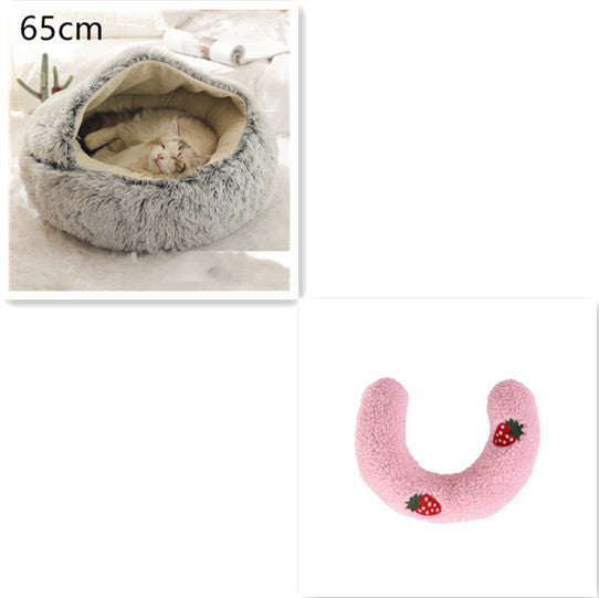 Cama 2 en 1 para perros y gatos, cálida y redonda de felpa, para invierno, suave y larga, ideal para mascotas.