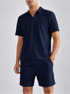 Conjunto de dos piezas de camisa polo de manga corta y pantalones cortos para hombre