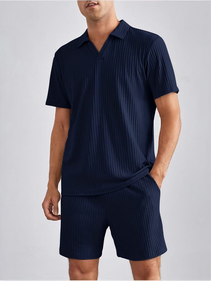 Conjunto de dos piezas de camisa polo de manga corta y pantalones cortos para hombre