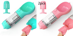 Botella de agua para mascotas, comedero, bolsa de basura, almacenamiento, portátil, para viajes al aire libre, 3 en 1