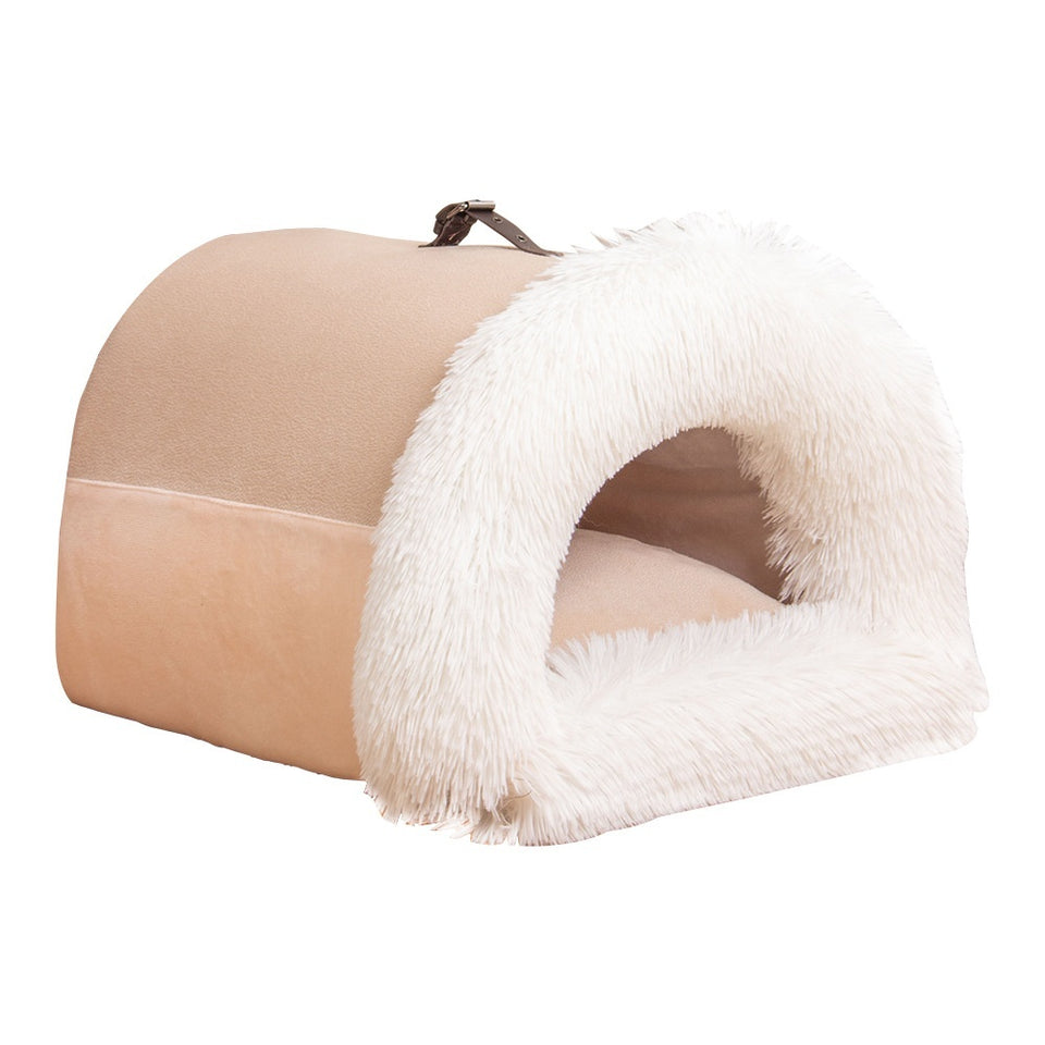 Nuevo nido portátil para mascotas, cálido y resistente a la humedad, para otoño e invierno, para gatos de pelo largo, con borde cruzado.