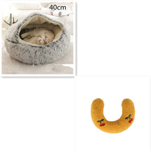 Cama 2 en 1 para perros y gatos, cálida y redonda de felpa, para invierno, suave y larga, ideal para mascotas.