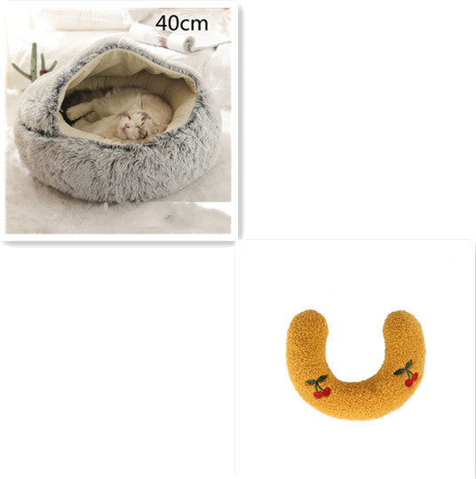 Cama 2 en 1 para perros y gatos, cálida y redonda de felpa, para invierno, suave y larga, ideal para mascotas.