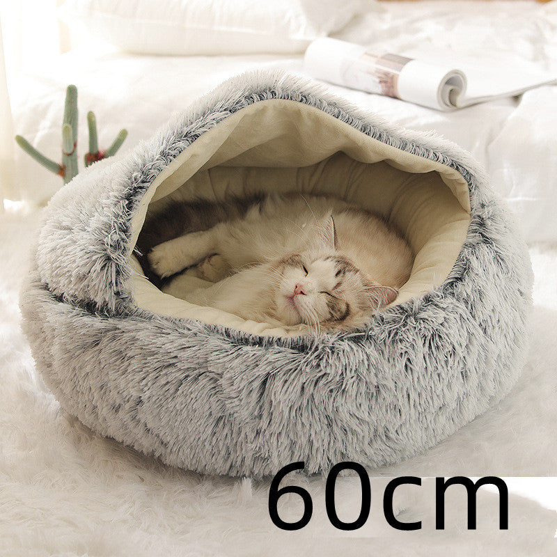 Cama 2 en 1 para perros y gatos, cálida y redonda de felpa, para invierno, suave y larga, ideal para mascotas.